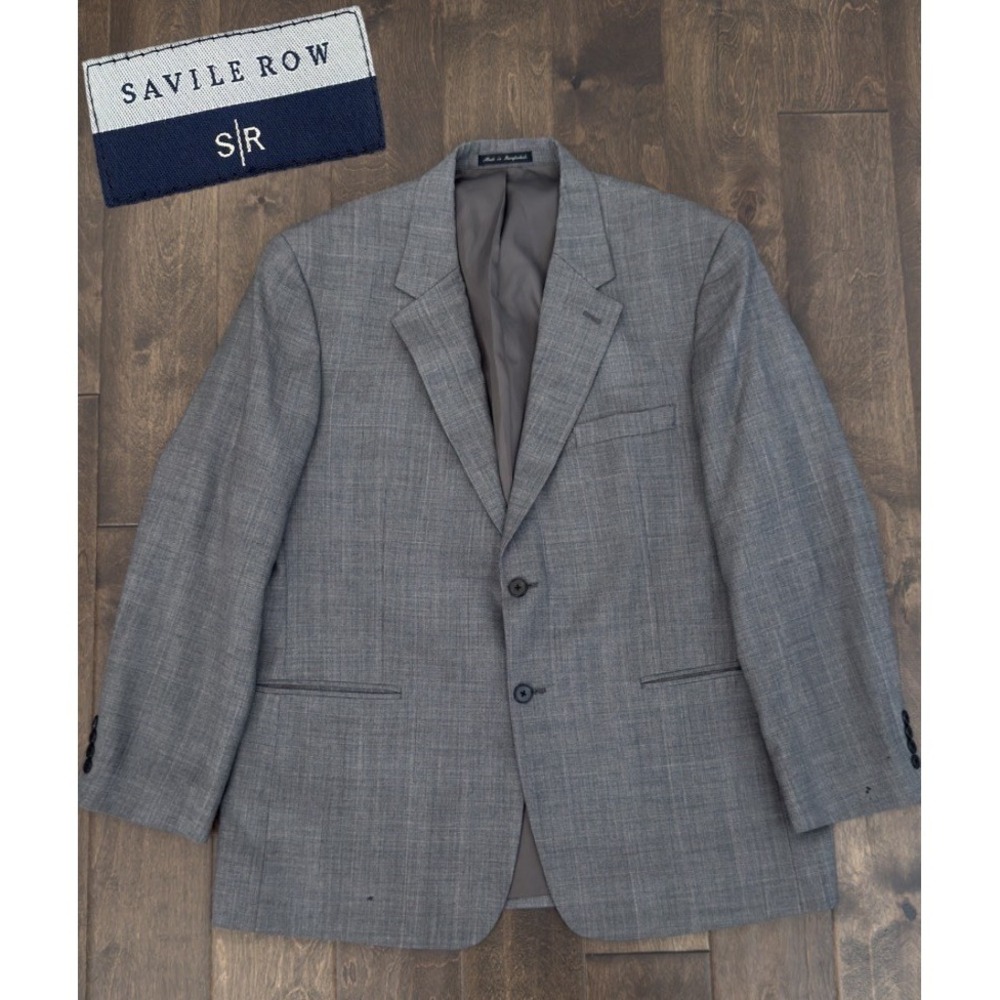 Savile Row Men's Size 44R Grey Glen‎ Plaid Pure Wool Blazer Suit Jacket 2-Button